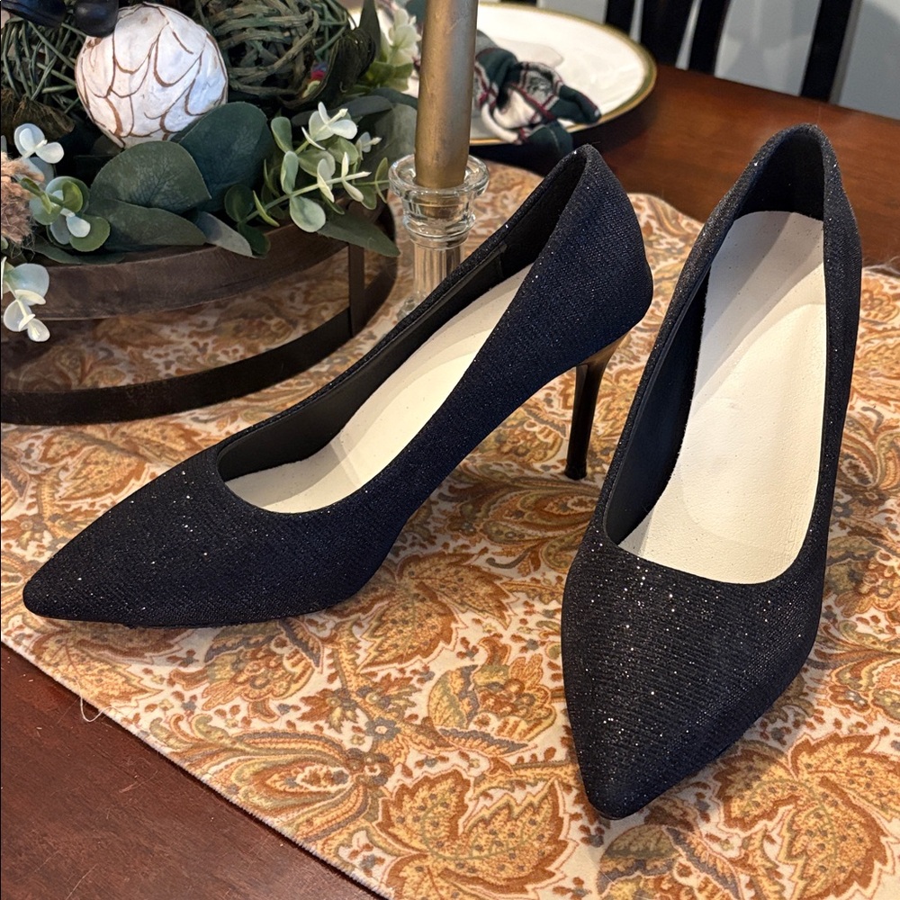 Elegant Black Glitter Stiletto Heels Size 39